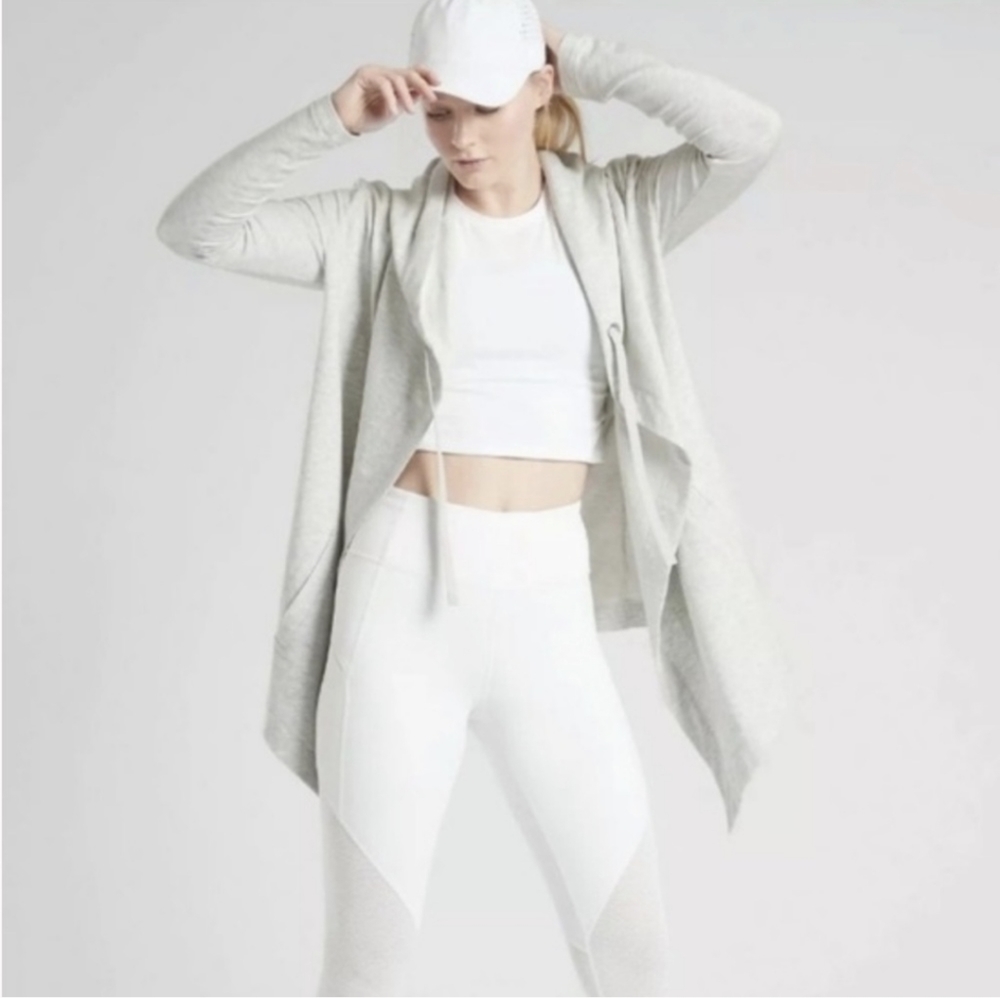Athleta Vista Wrap Open Front Hoodie Sweatshirt Size XS Heathered Grey EUC $89